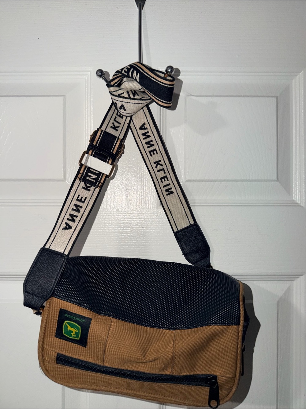 John Deere Tan & Black Canvas Utility Crossbody Messenger Bag | Anne Klein Strap